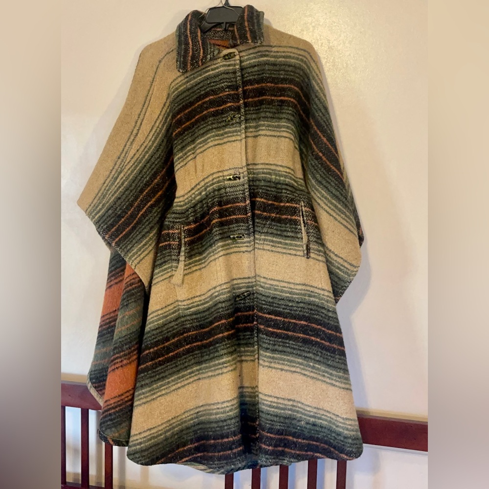 Vintage Striped Wool Cape/Poncho